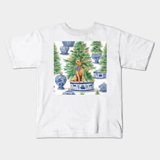 Cute trrrier and Christmas tree in chinoiserie jar Kids T-Shirt